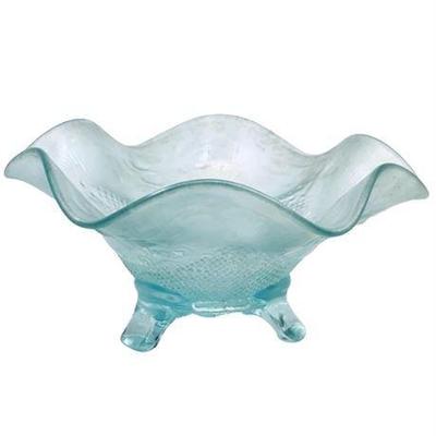 Lot 014   
Northwood "Fine Cut and Roses" Frosted Ice Blue Carnival Glass Footed Candy Bowl