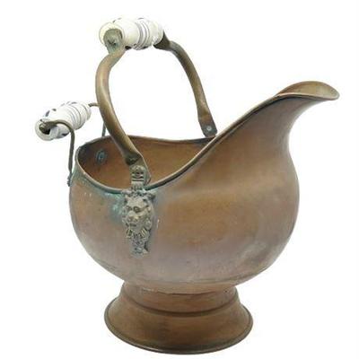 Lot 147   
Dutch Copper and Delft Porcelain Coal Skuttle