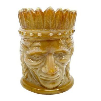 Lot 152   
Joe St Clair, Caramel. Slag Glass Indian Chief Toothpick Holder