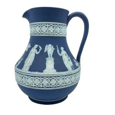 Lot 082   
Vintage Post 1930s Wedgwood Blue Jasperware Pitcher