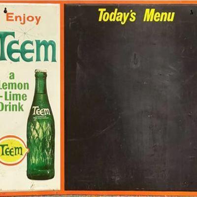 Lot 107   
Vintage Teem, Porcelain and Chalkboard on Metal Sign