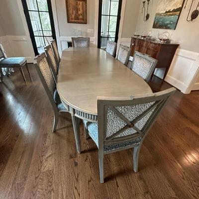 Hickory White Dining Table and Ten Chairs