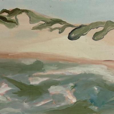 Painting - Beach Landscape | Oil-on-canvas painting of beach landscape in thin white frame. Not signed by artist . - h. 16.5 x w. 24.5 in

