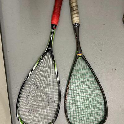 (2pc) Squash Rackets | Standard size "Dunlop" and "Feather Titanium Drop" squash rackets.

