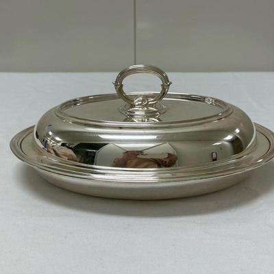 (1pc) Silver Vegetable Dish | English silver covered vegetable dish with tarnish-proof processed flannel bag - h. 5 x w. 11 x d. 8.5 in

