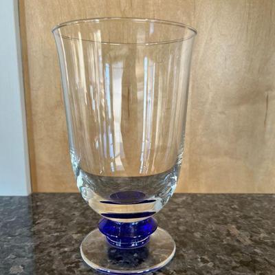 Denby Glasses | Denby "Magnum Blue" drinking glasses with blue details at the base.

