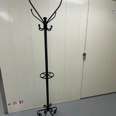 Iron Coat & Cane Rack | Iron coat rack and lower umbrella/cane holder. - h. 72 x w. 13 in

