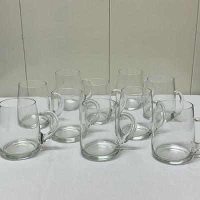 (10pc) Matching Beer Mugs | Matching set of glass beer mugs. - h. 5 in

