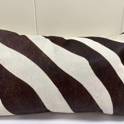 Zebra Lumbar Pillow | Cowhide zebra-patterned lumbar pillow. - h. 12 x w. 20 in


