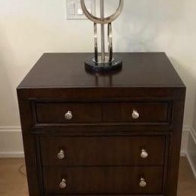 (2pc) Hooker Bedside Tables | Hooker bedside/nightstand tables with three drawers. - h. 28 x w. 26 x d. 18 in


