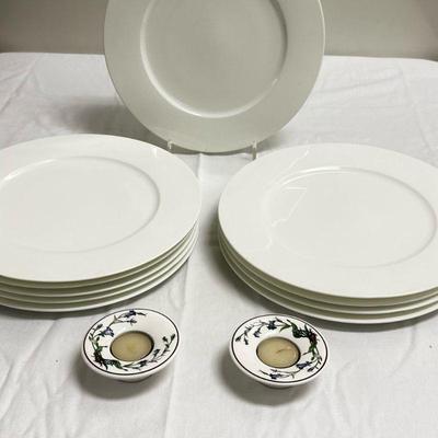 (12pc) Villeroy & Boch Plates & Votives | 10 dinner plates: dia. 13 in. 2 votives: h. 1 in. x dia. 3.5 in.

