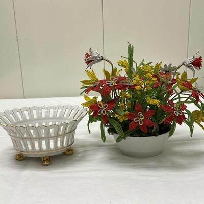 (1pc) Flower Arrangement & Footed Bowl | Floral arrangement: h. 9 in. Footed bowl: 8 in. x 6 in. x 4 in.

