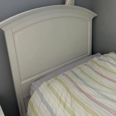 Twin Bed Frame | Pottery Barn style white painted wooden bedframe.

