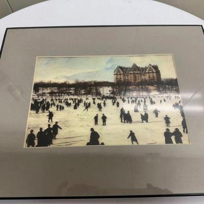 Painting - Ice Skating | "Ice Skating in Central Park" (1898), silhouettes in front of the Dakota Apartment in NYC. Artwork...