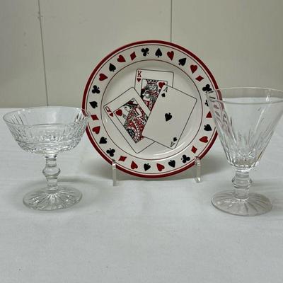 (3pc) Tiffany & Co. Card Plate And 2 Waterford Glasses | Plate 8.25 Taller Glass 5.75 Smaller Glass 4.5

