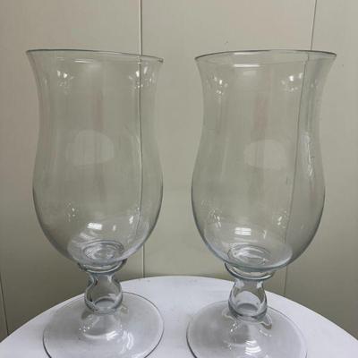 (2pc) Glass Hurricanes | Large glass hurricanes. - h. 17 x w. 7 in (at base)

