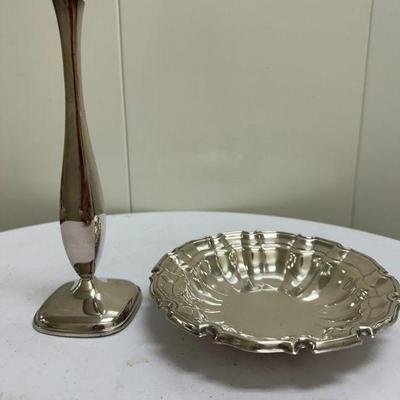 Towle Bud Vase & Other Dish | Towle single bud vase and small silverplate candy dish.

