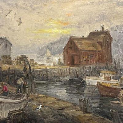 Painting - Rockport, Mass. | Original oil painting by R.G. Packer of "Red Barn in Countryside" in wooden frame. Signed by...