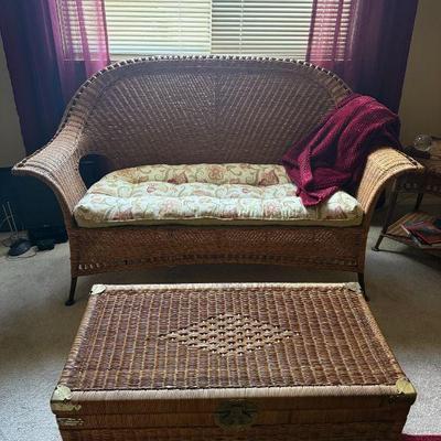 Wicker Loveseat/storage ottoman; part of set