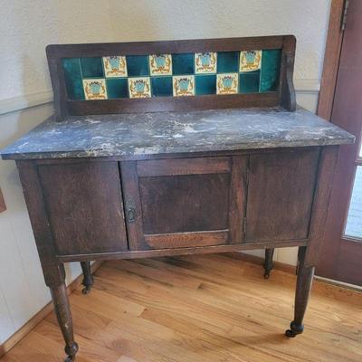 69 early1900swood marblestoragecabinetwashstand