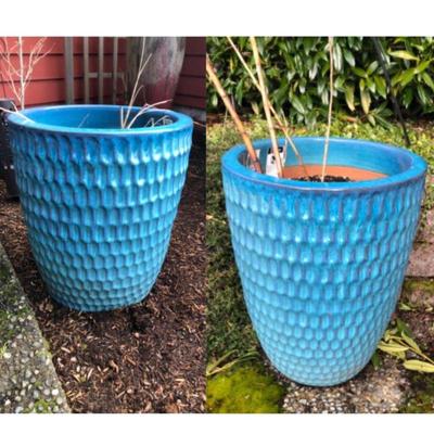 103 pairaquablueaccentglazedtalloutdoorpots