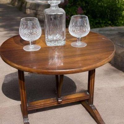 Wood tilt top table waterford crystal & illusions decanter