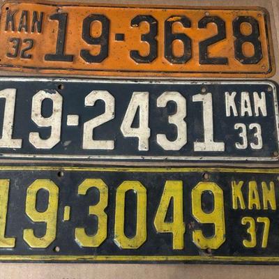 Kansas plates 1932 1933 & 1937