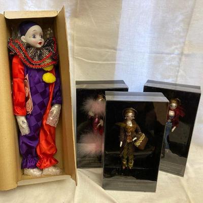 Le petit pierrot clown doll and glass ornaments