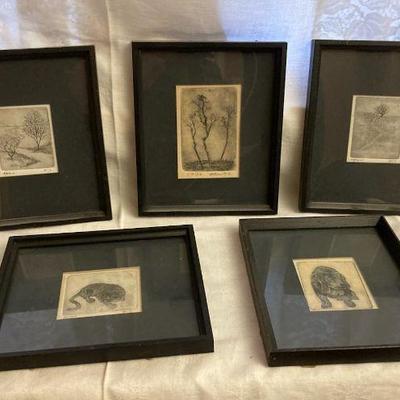 Artist signed nature animal etchings