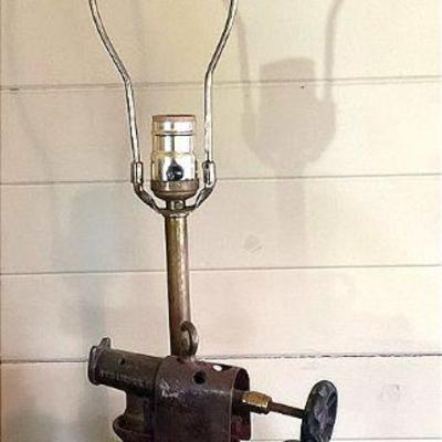Upcycled brass blowtorch lamp
