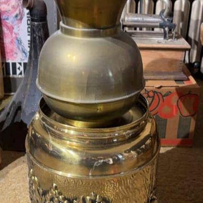 Vintage brass spittoon brass planter with grape design