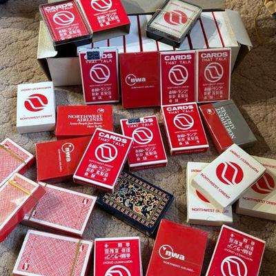 A collection of airline card decks