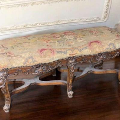 Louis xv style carved walnut window bench