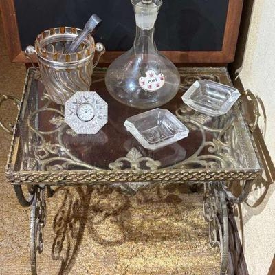 Glass metal butler table with accessories