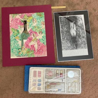 Vintage estee lauder makeup set marilyn chiolli wine painting
