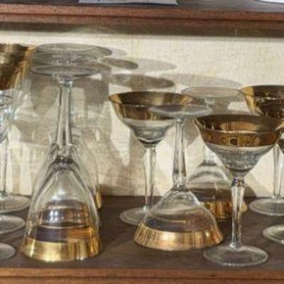 Gold tone embellished glassware