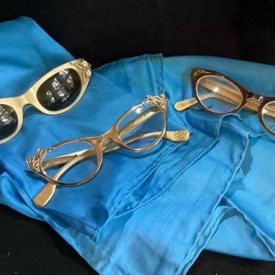 1950 s cateye glasses including a pair by tura inc & silk scarf