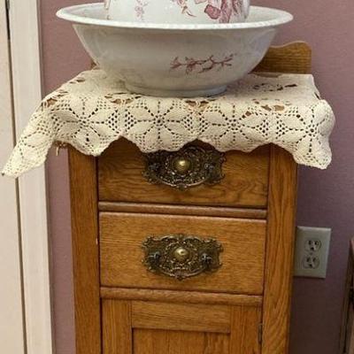 Antique nightstand and jh davis washbasin and pitcher