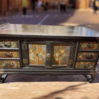 Asian double sided painted chest with drawers