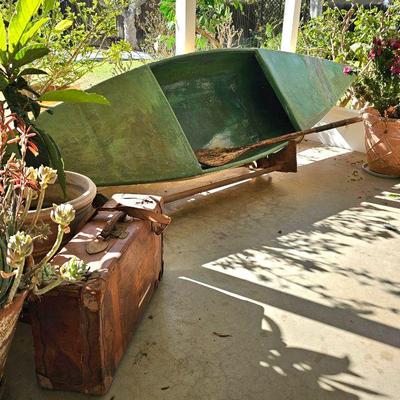 Sale Photo Thumbnail #118: Vintage canoe with pull trailer.