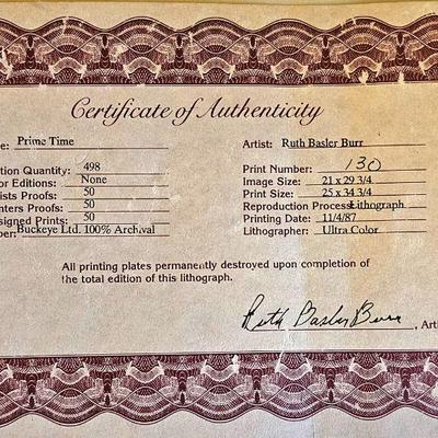 COA - Ruth Basler Burr LTD. ED. lithograph, signed & numbered.