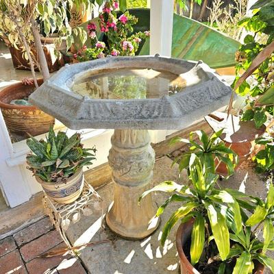 Large concrete birdbath.