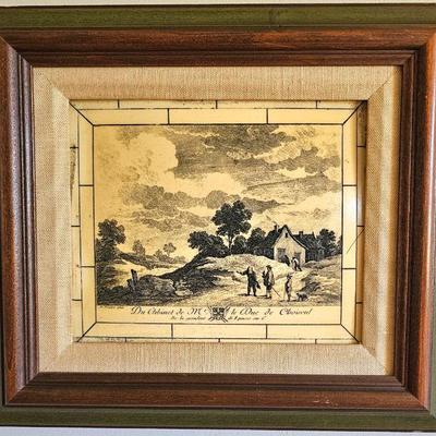 Framed etching.