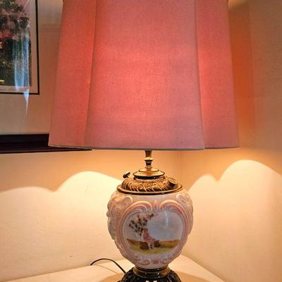 Electrified Kerosene Victorian painted glass table lamp.