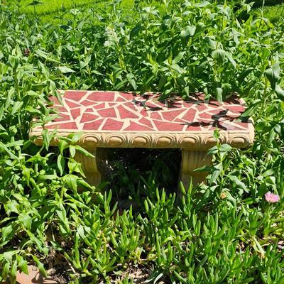 Total of 5 concrete garden / yard benches. Four with Mosaic tile inlay.