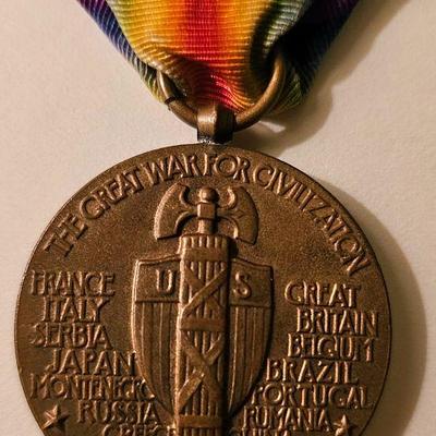 U.S. WWI Victory Medal with Ribbon & Four Clasps.