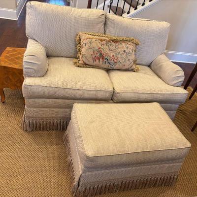 Ethan Allen Upholstered Sofa with Ottoman.