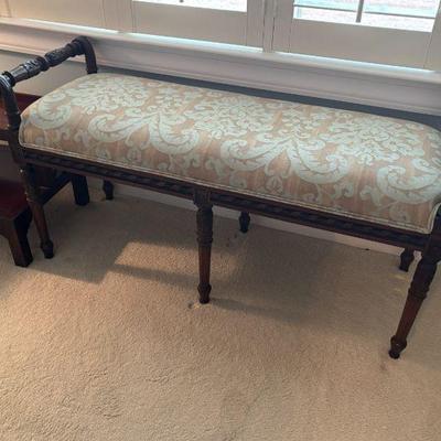 Nicely Carved Bench with Designer Fabric