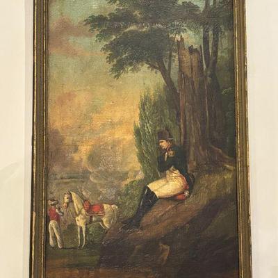 Fine Antique French Boiserie Mirror of Looking Glass with Oil Painting