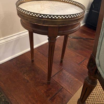 French Side Table w/ Marble Top & Brass Gallery